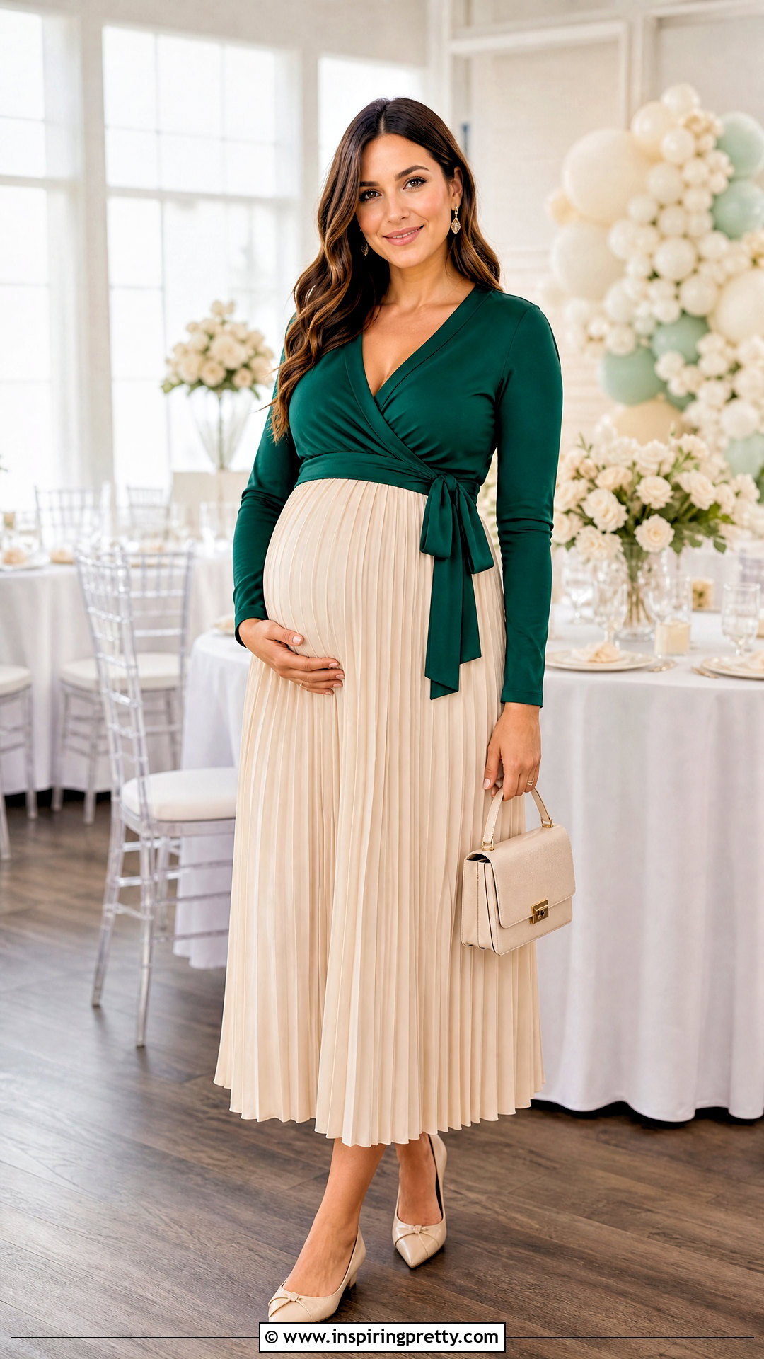Maternity Wrap Top With Pleated Midi Skirt - 25 Maternity Wrap Top outfit ideas