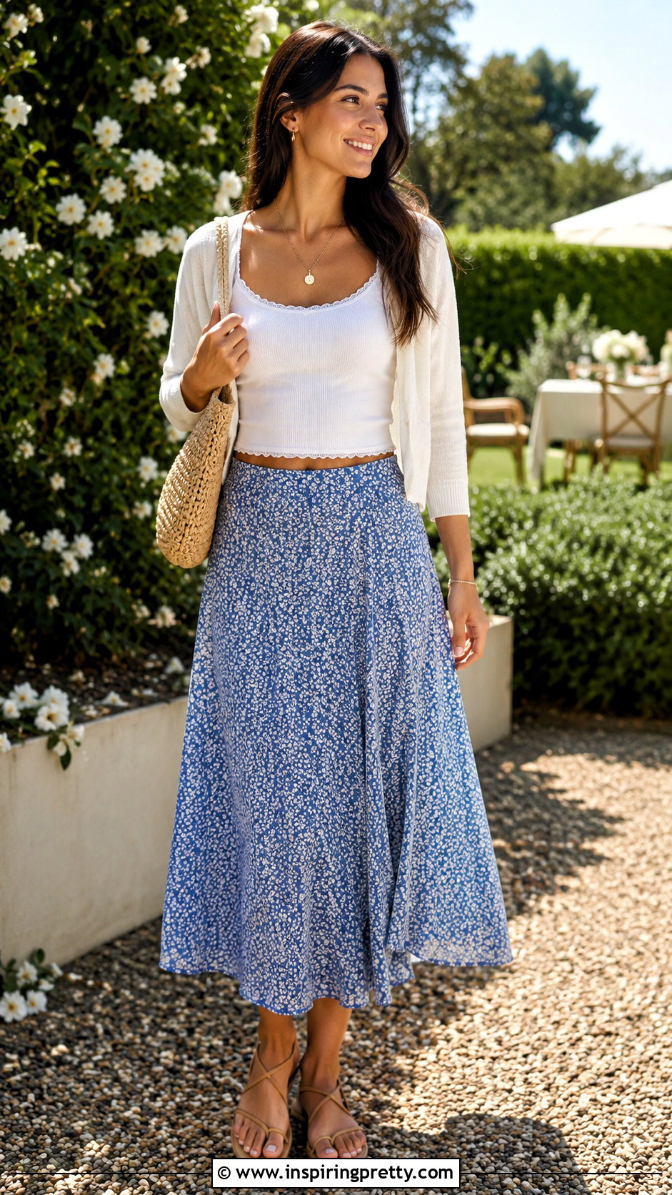 Matilda Top With Floral Midi Skirt And Sandals - 20 Brandy Melville Matilda Top outfit ideas