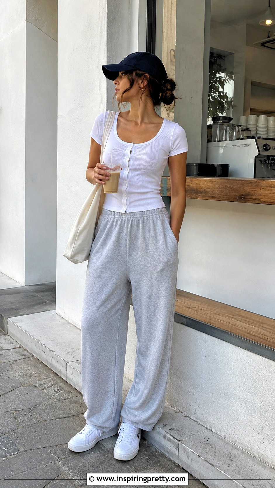 Matilda Top With Gray Sweatpants And White Sneakers - 20 Brandy Melville Matilda Top outfit ideas
