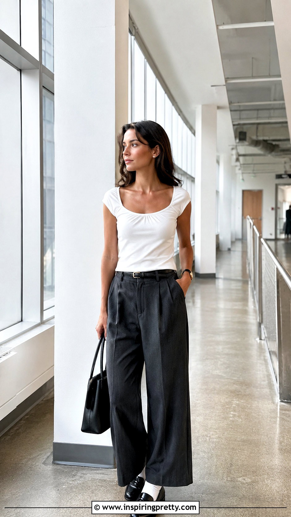 Matilda Top With Tailored Trousers And Loafers - 20 Brandy Melville Matilda Top outfit ideas