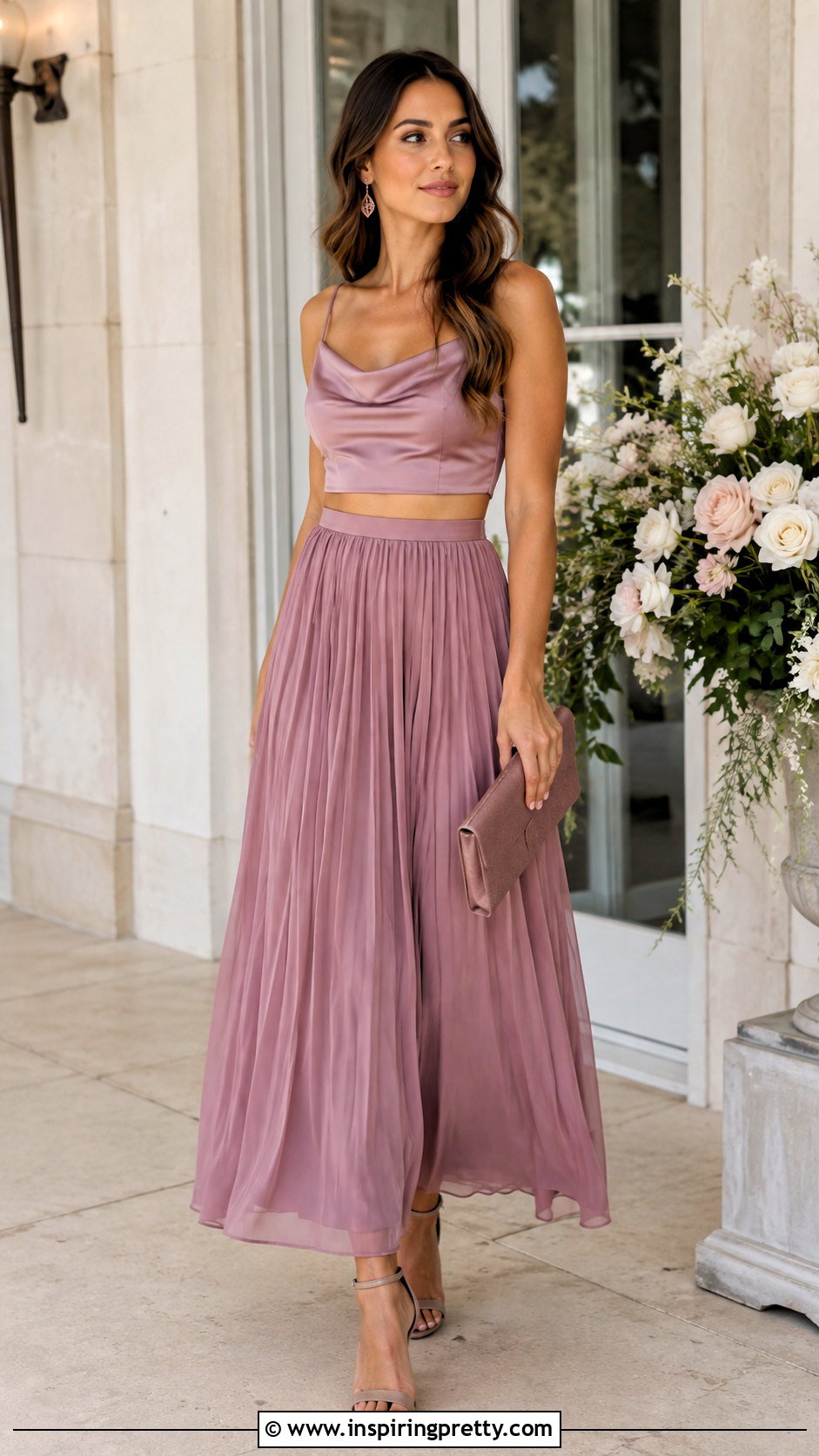 Mauve Cowl Neck Crop Top Bridesmaid Dress - 25 Crop Top Bridesmaid Dress outfit ideas