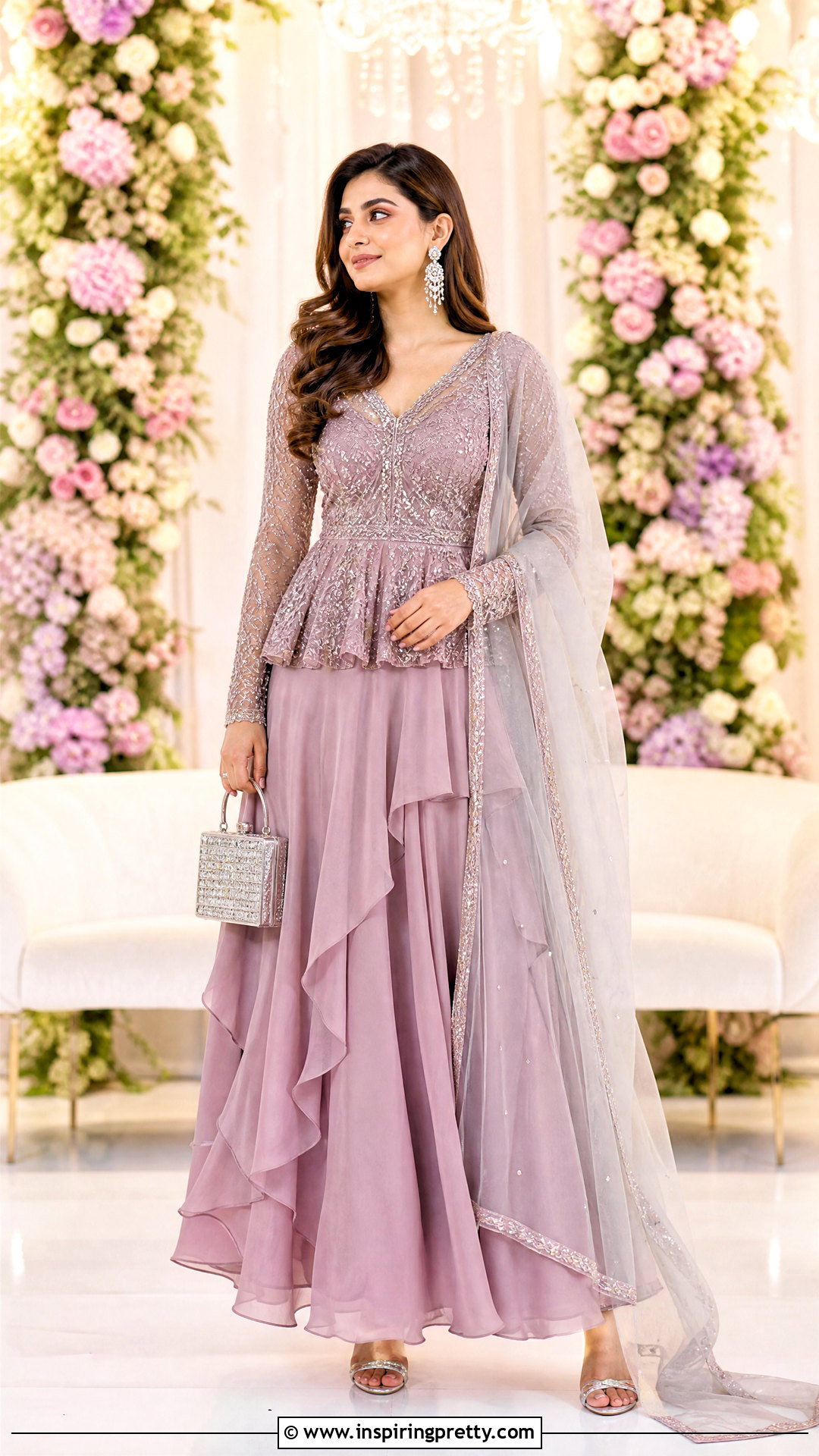 Mauve Indian Peplum Top With Layered Skirt - 50 indian peplum top outfits