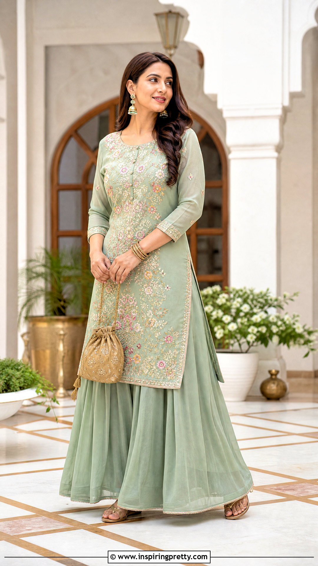 Maxi Skirt With Embroidered Tunic Top - 50 traditional skirt and top outfits