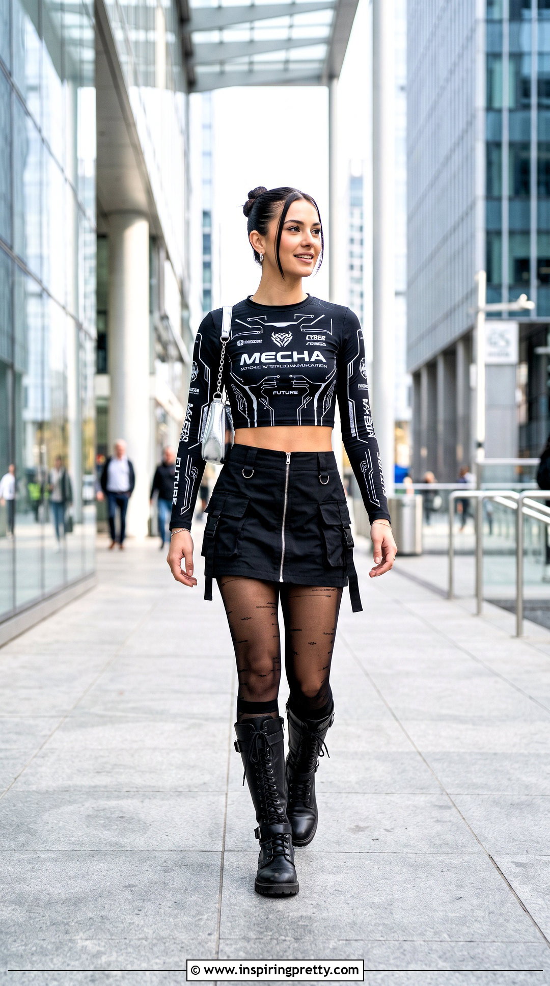 Mecha Crop Top With Black Mini Skirt - 20 Mecha Crop Top outfit ideas