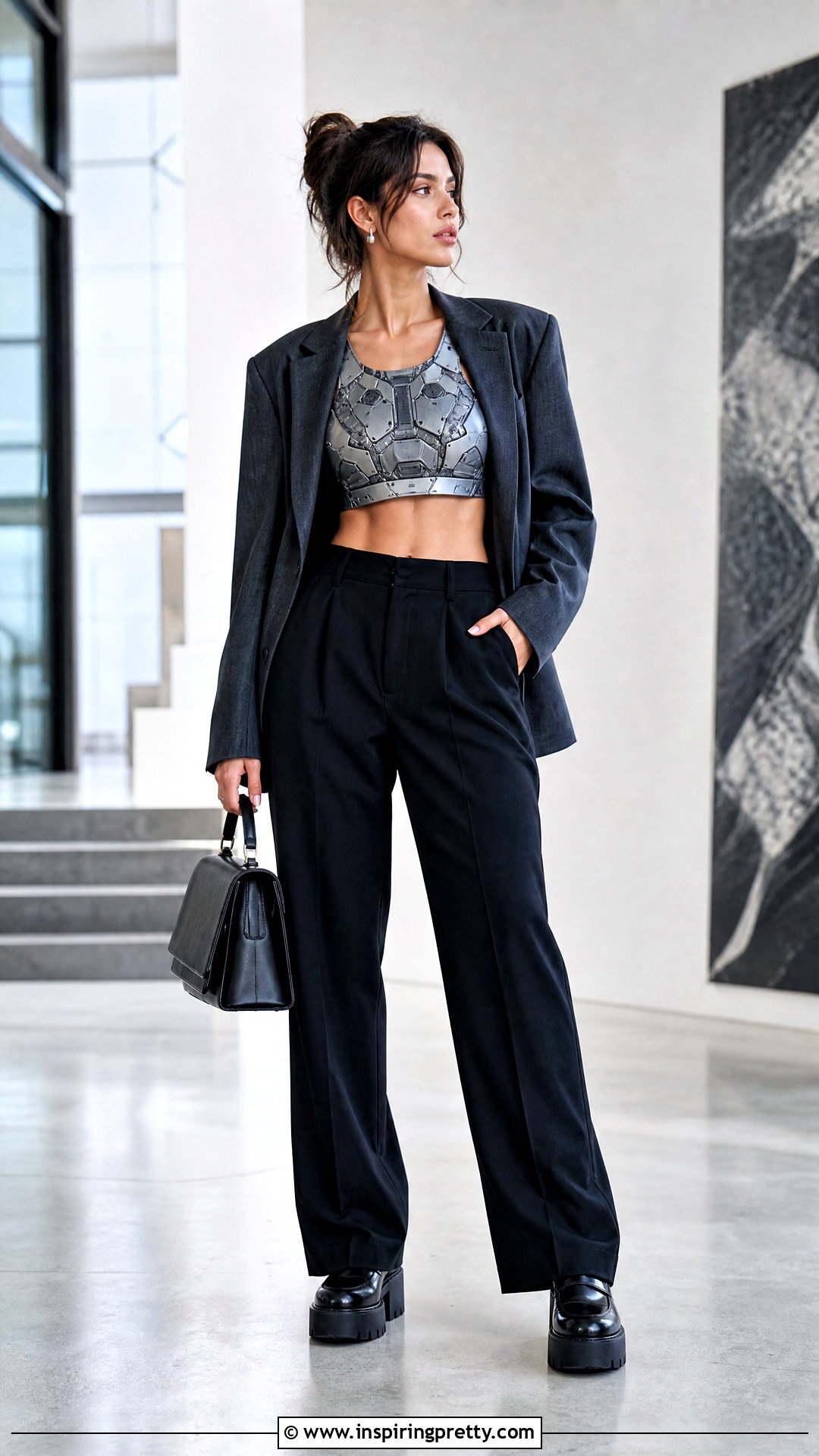Mecha Crop Top With Oversized Blazer - 20 Mecha Crop Top outfit ideas