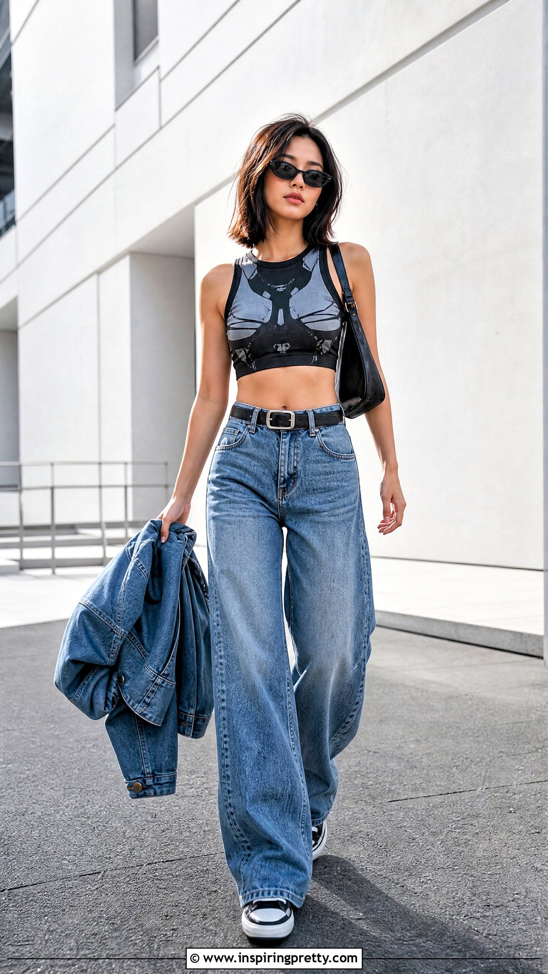 Mecha Crop Top With Wide Leg Jeans - 20 Mecha Crop Top outfit ideas