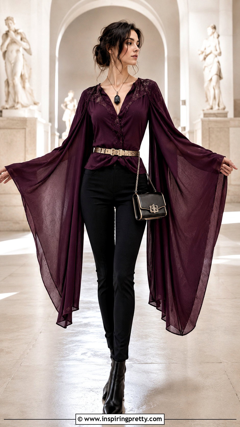 Medieval Cape Sleeve Top With Slim Pants - 25 Medieval Style Tops outfit ideas