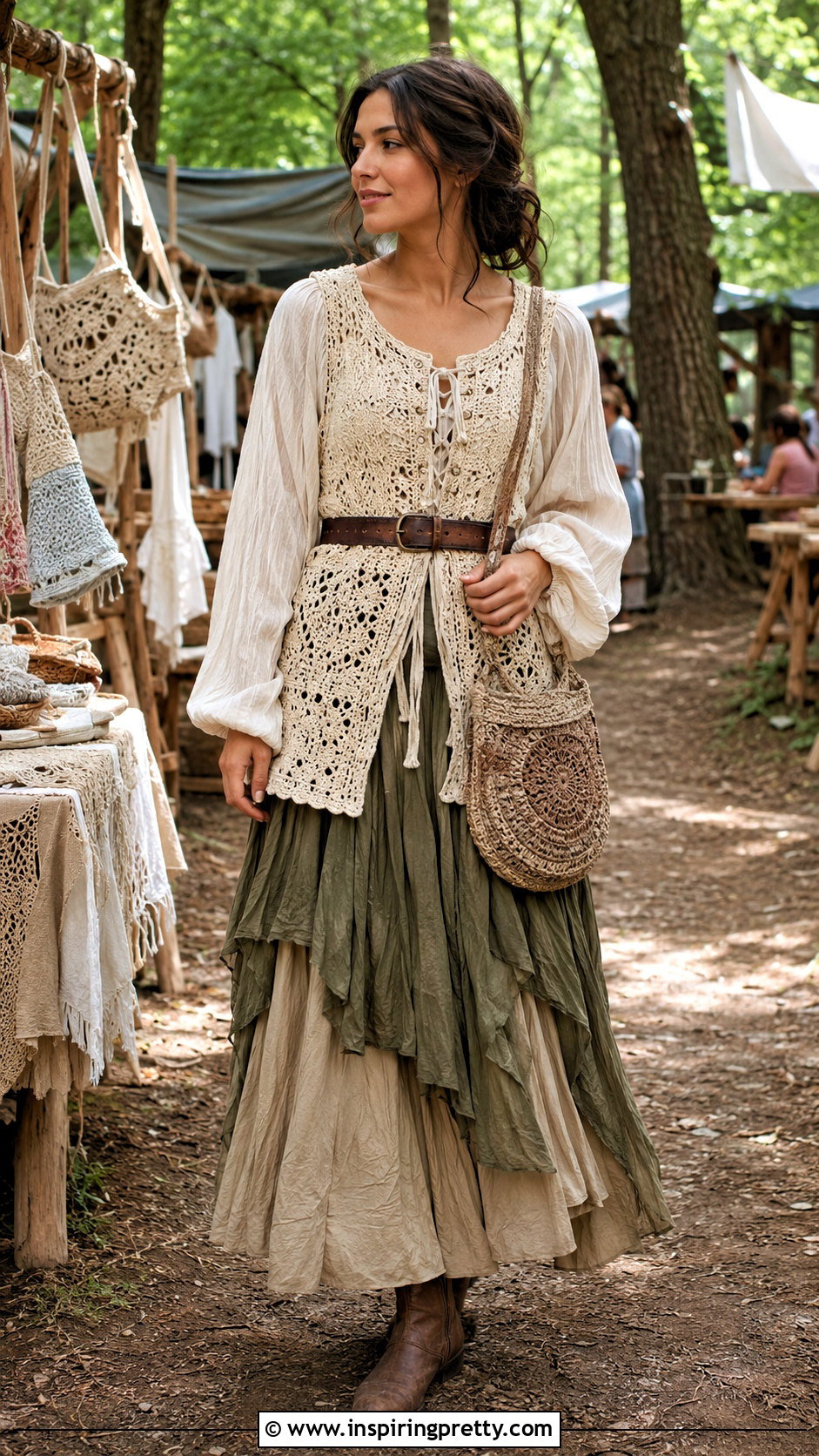 Medieval Crochet Top With Layered Skirts - 25 Medieval Style Tops outfit ideas