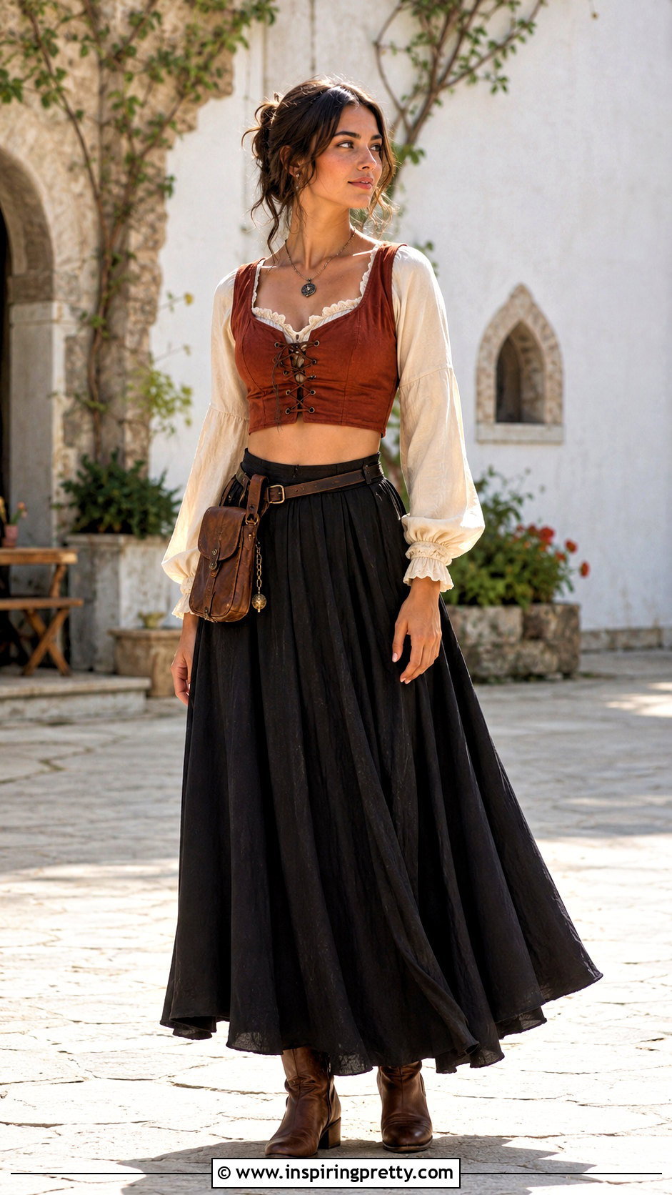 Medieval Crop Top With High Waisted Skirt - 25 Medieval Style Tops outfit ideas