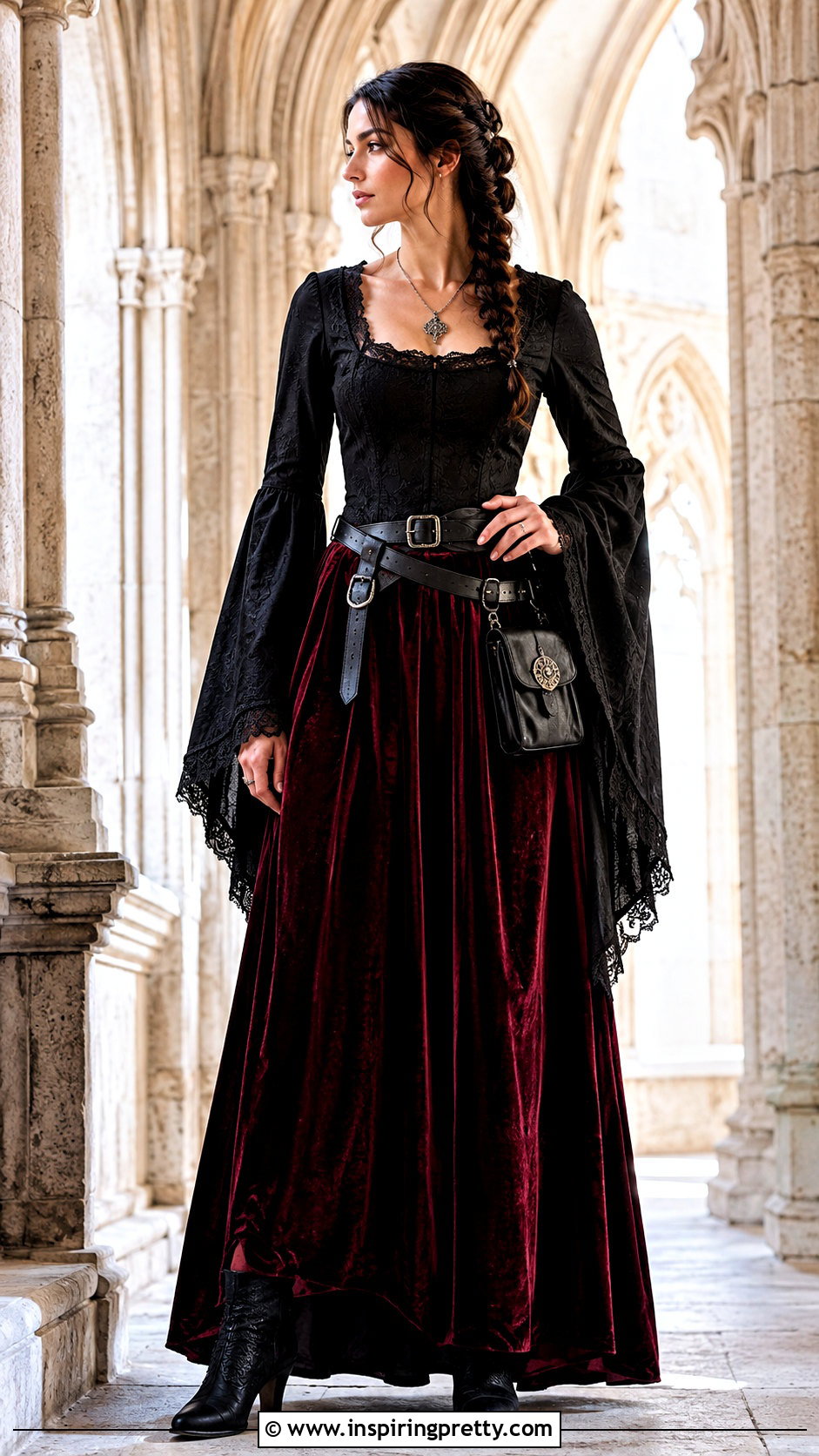 Medieval Gothic Top With Burgundy Skirt - 25 Medieval Style Tops outfit ideas