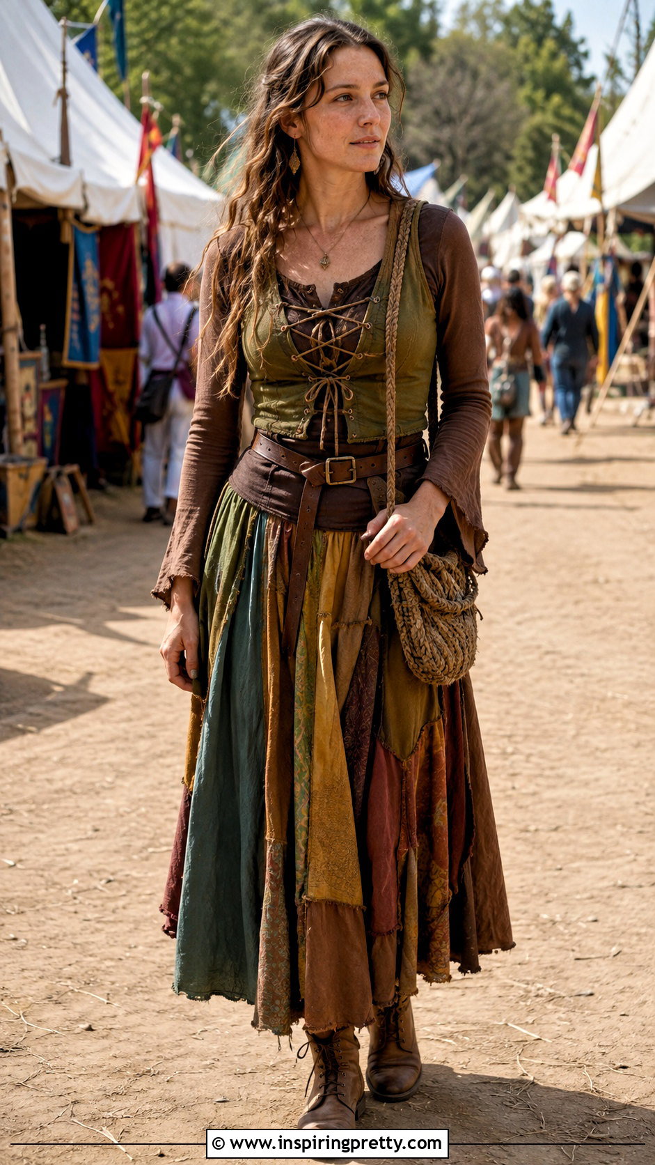 Medieval Layered Top With Patchwork Skirt - 25 Medieval Style Tops outfit ideas