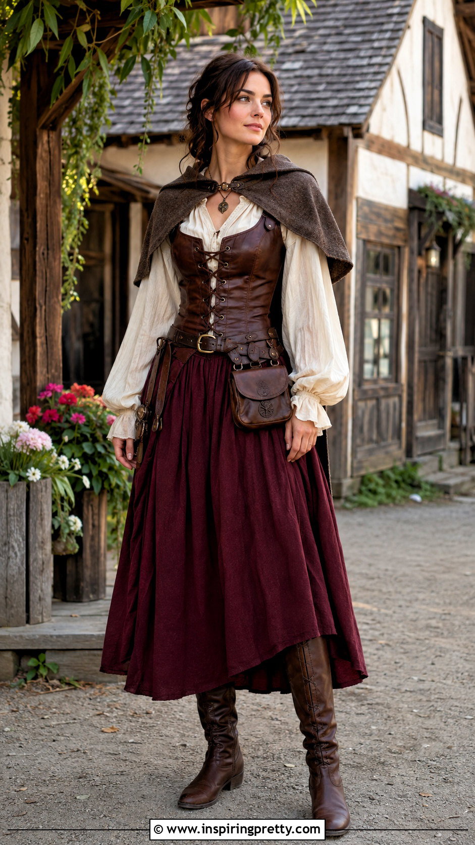 Medieval Leather Bodice With Cream Blouse - 25 Medieval Style Tops outfit ideas