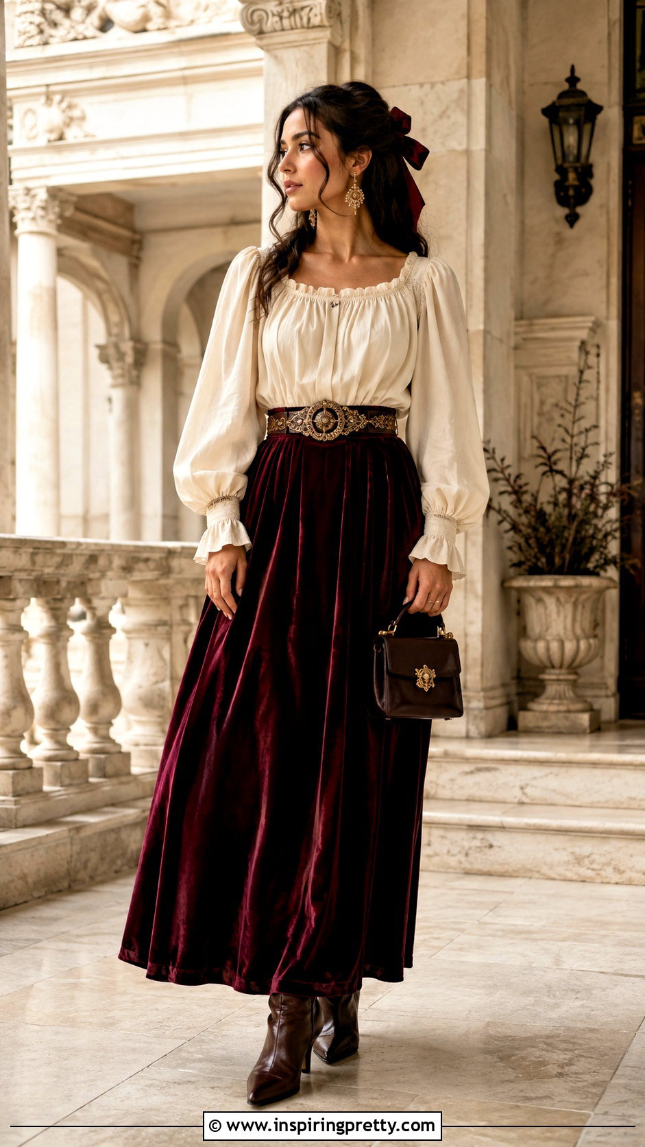 Medieval Puff Sleeve Top With Velvet Skirt - 25 Medieval Style Tops outfit ideas