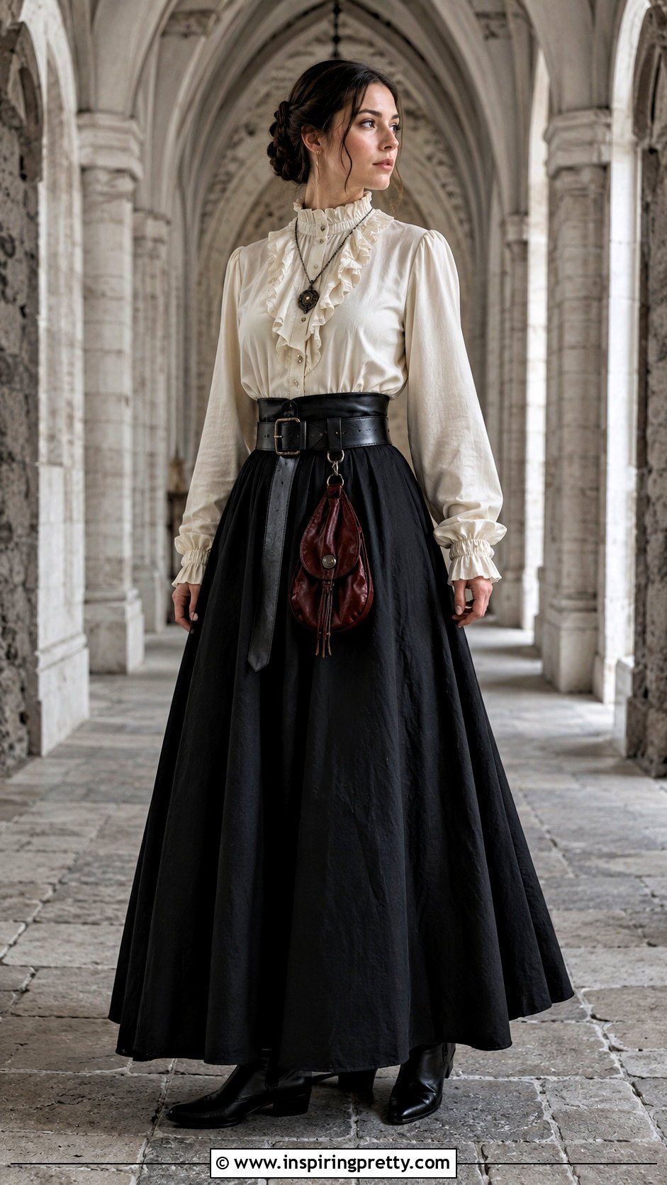 Medieval Ruffle Top With Black Maxi Skirt - 25 Medieval Style Tops outfit ideas
