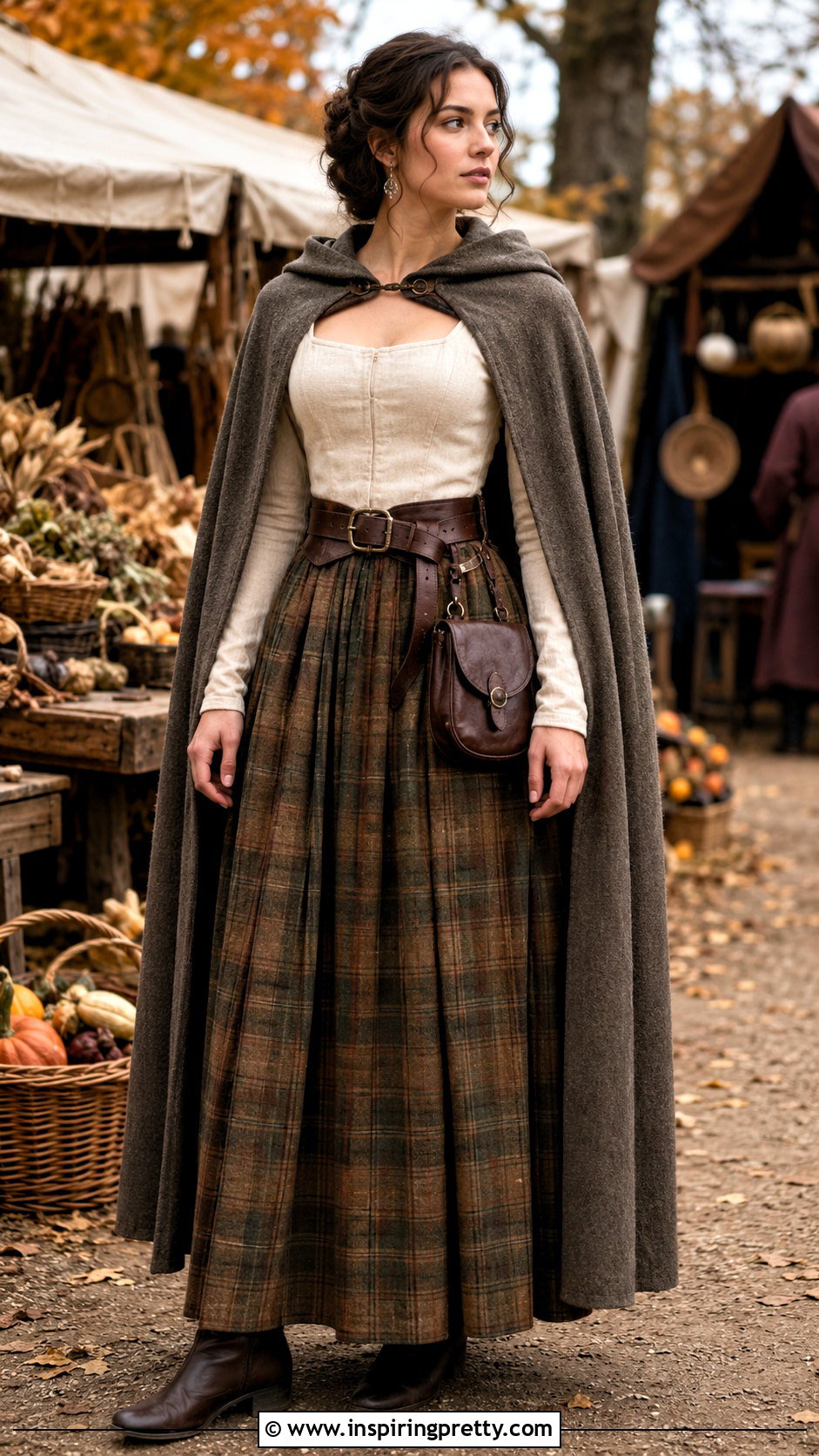Medieval Square Neck Top With Plaid Skirt - 25 Medieval Style Tops outfit ideas