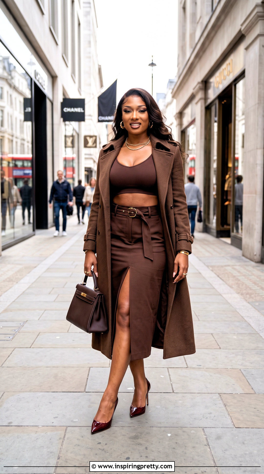 Megan Thee Stallion Brown Crop Top And Trench Skirt Outfit - 25 megan thee stallion crop top outfit ideas