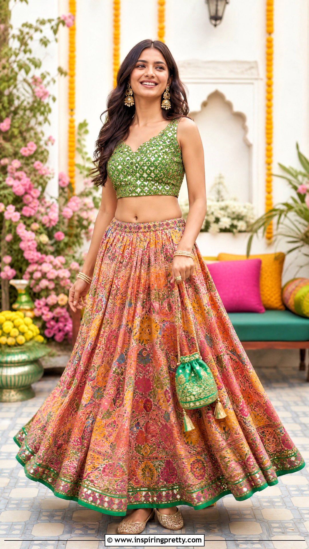 Mehendi Ethnic Skirt And Crop Top Outfit - 50 ethnic skirt and top outfit ideas