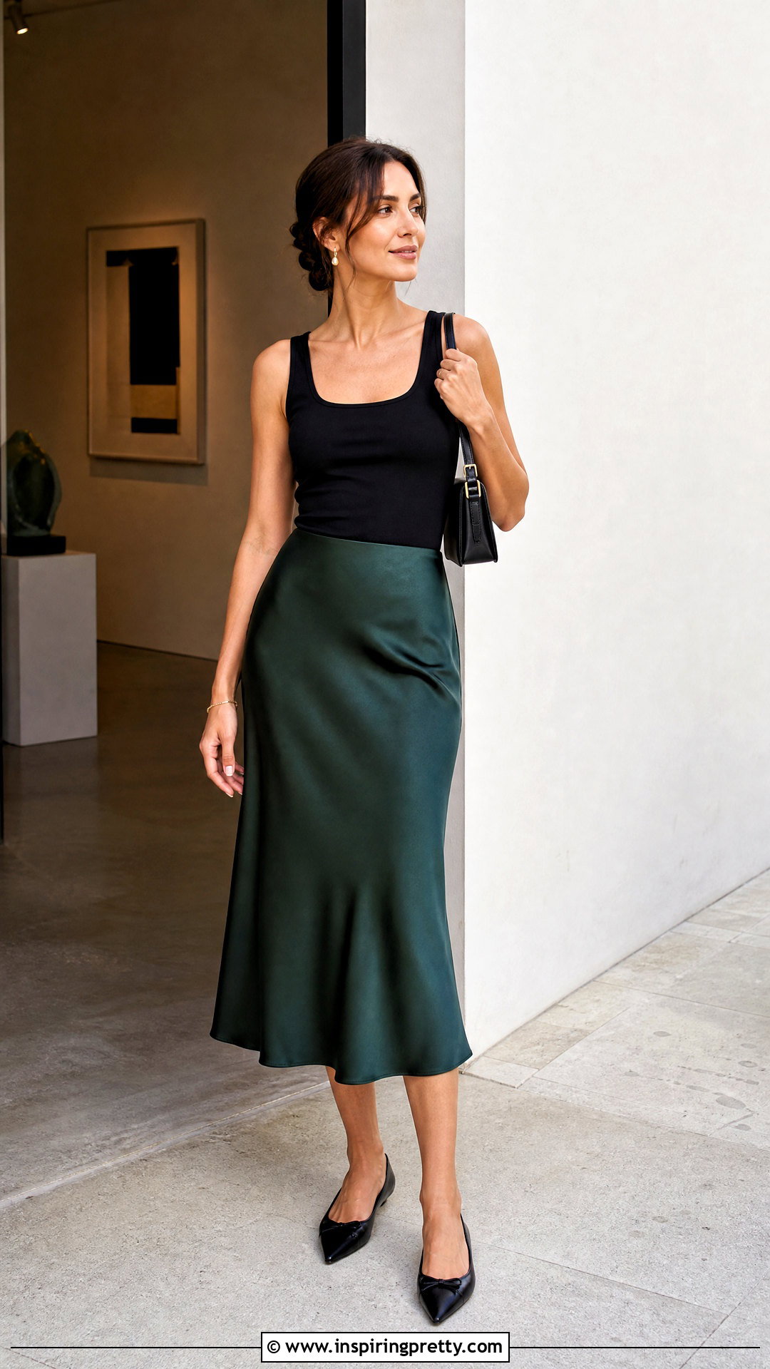 Melissa Barrera Black Tank Top With Satin Midi Skirt - 20 melissa barrera tank top outfit ideas