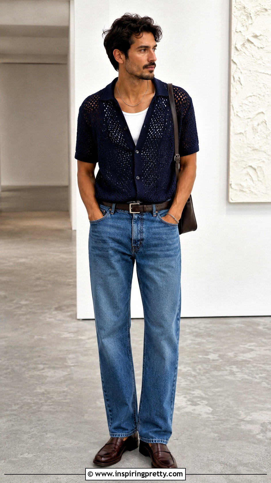 Mens Crochet Cardigan Top With Straight Jeans - 20 men’s crochet tops