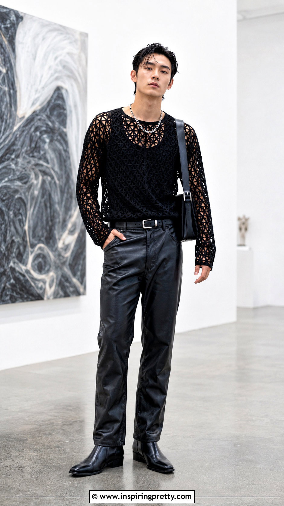 Mens Crochet Mesh Top With Leather Pants - 20 men’s crochet tops