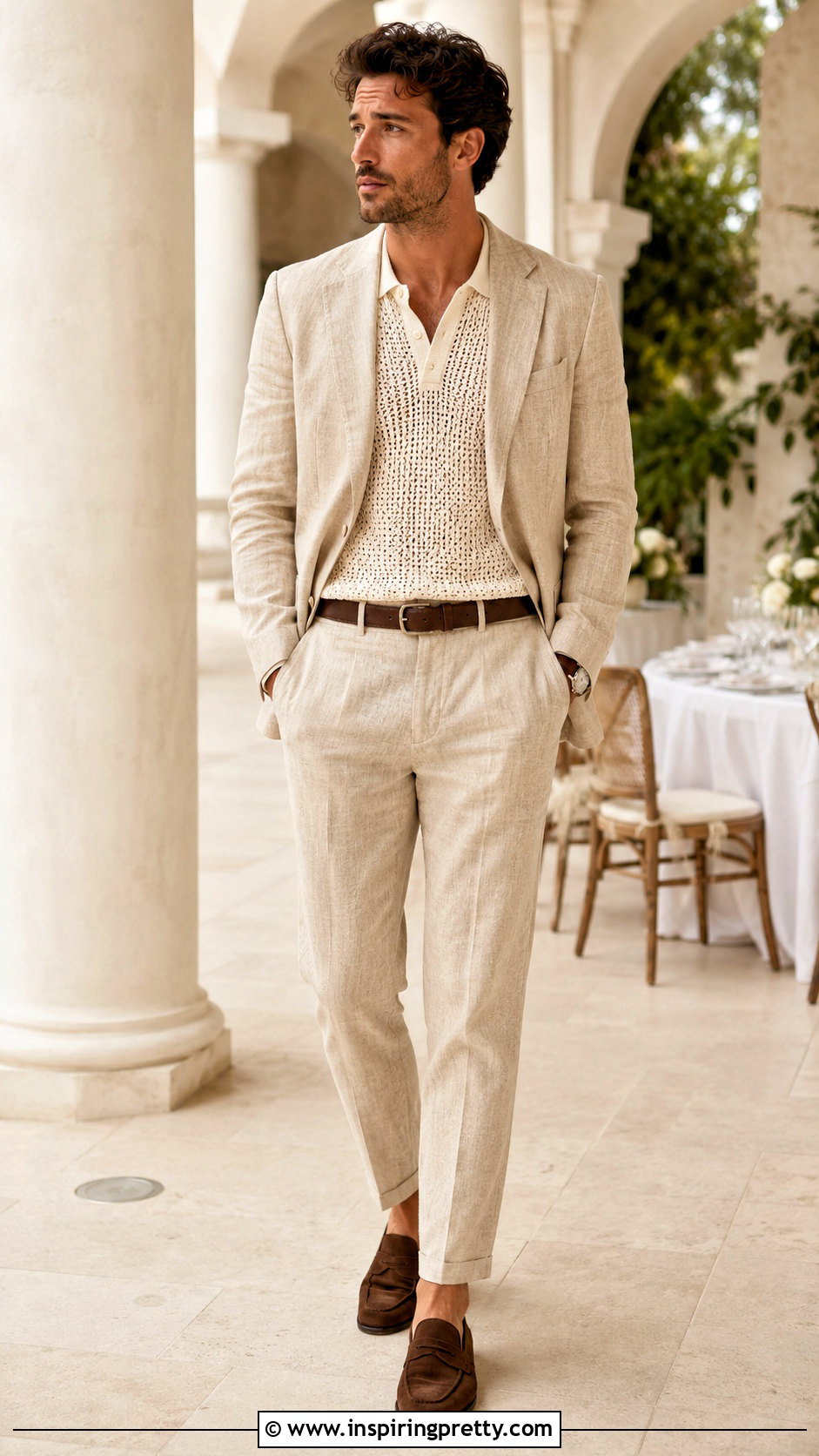Mens Crochet Polo With a Summer Suit - 20 men’s crochet tops
