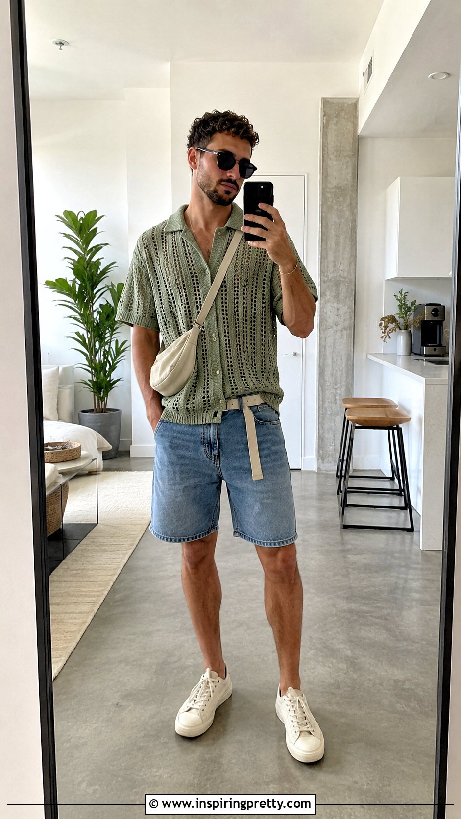Mens Crochet T Shirt With Denim Shorts - 20 men’s crochet tops