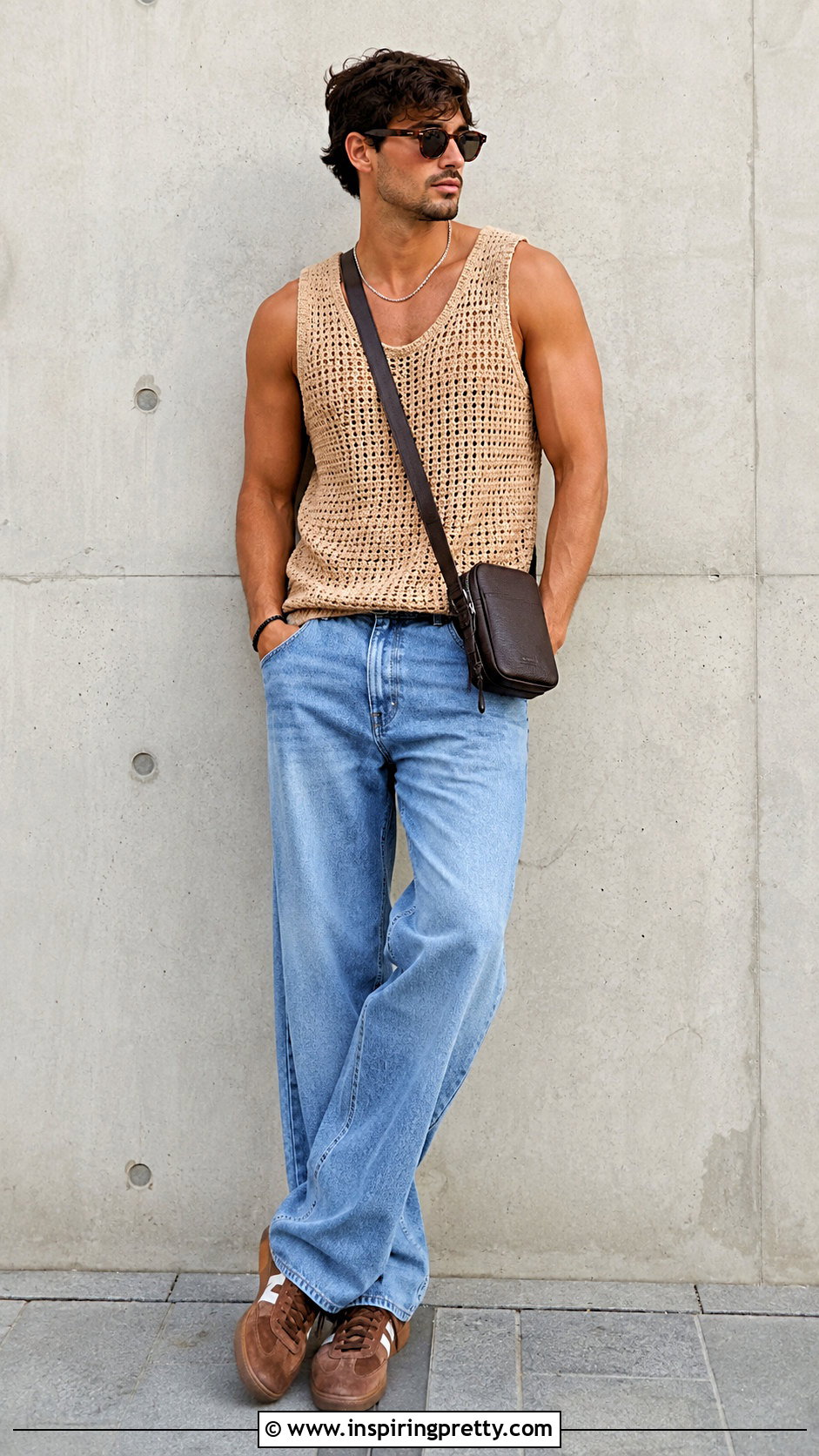 Mens Crochet Tank Top With Wide Leg Jeans - 20 men’s crochet tops