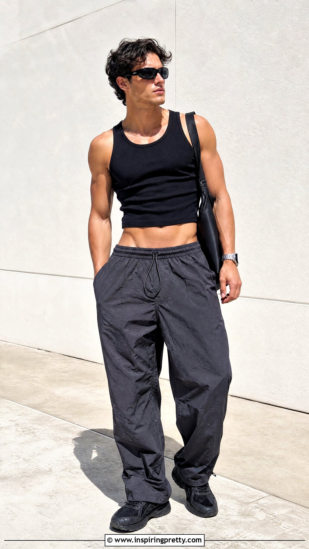 Mens Crop Tank Top With Parachute Pants - 20 Aesthetic Crop Top Outfits Men