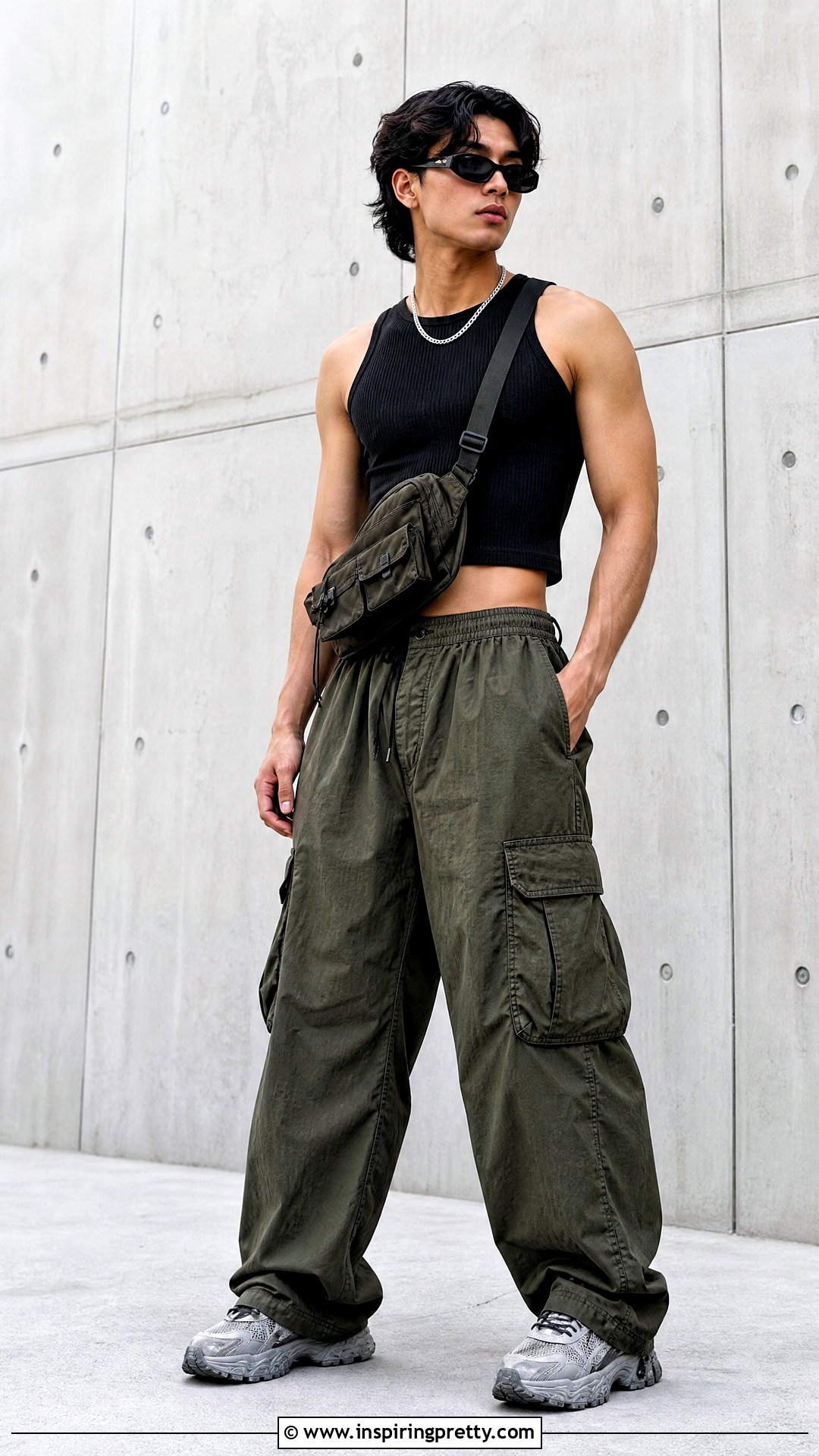 Mens Crop Top With Baggy Cargo Pants - 20 men's crop top outfit ideas