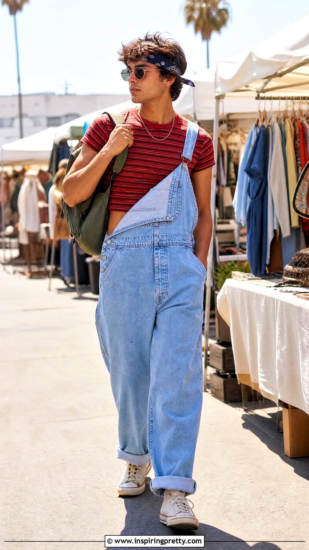 Mens Crop Top With Denim Overalls - 50 men crop top outfit ideas