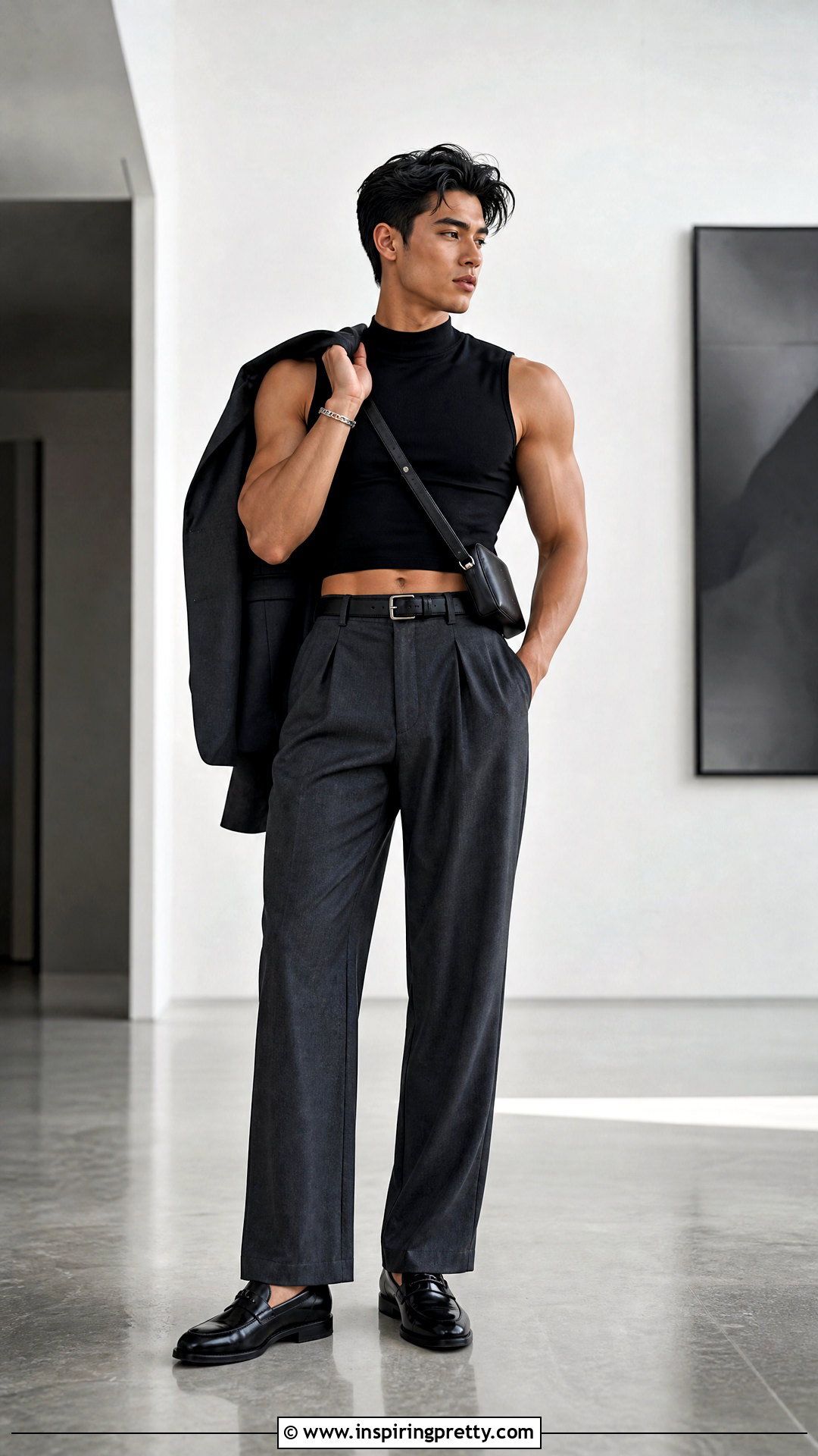 Mens Crop Top With Pleated Pants - 50 men crop top outfit ideas