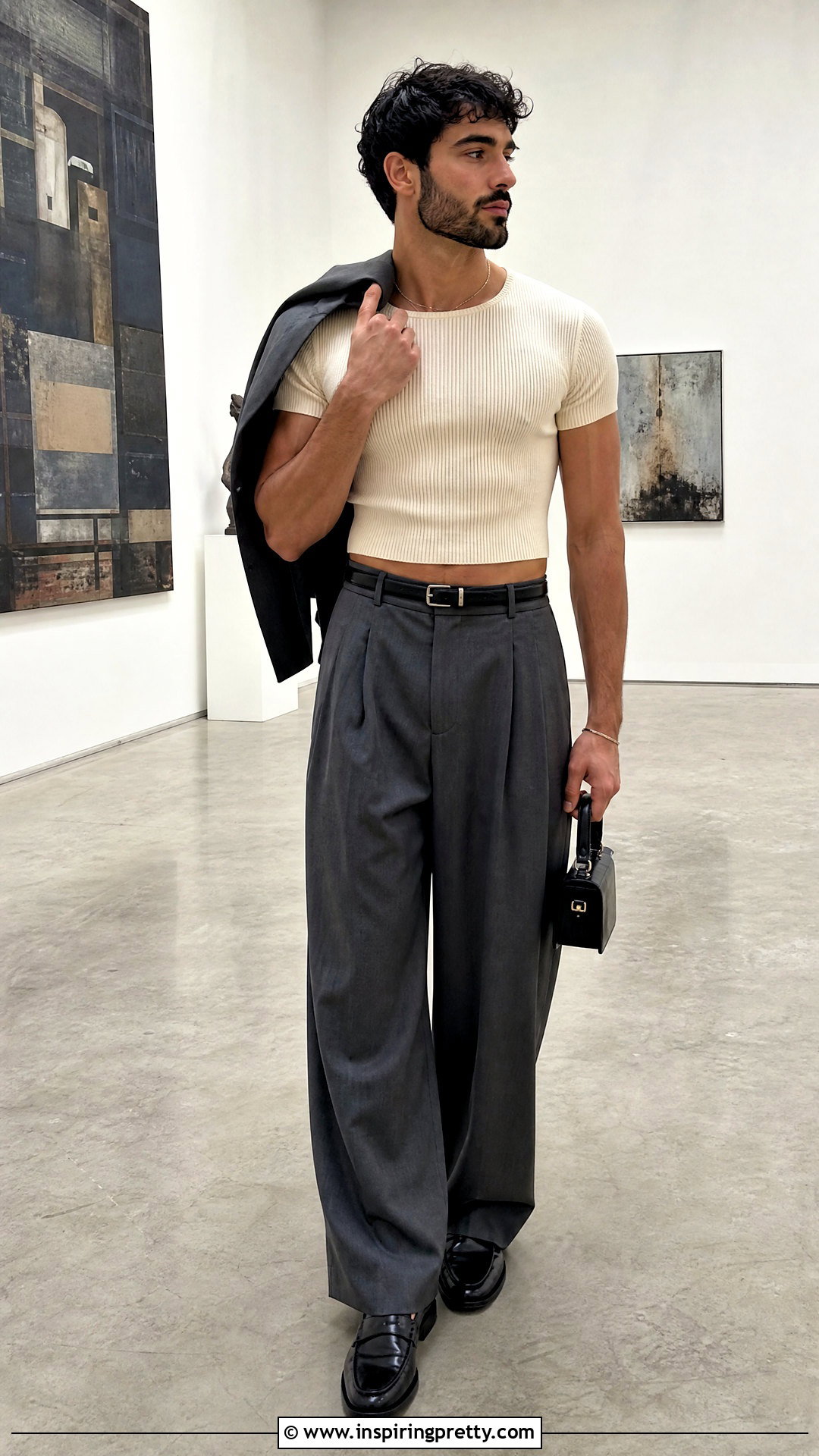 Mens Crop Top With Wide Leg Trousers - 50 men crop top outfit ideas
