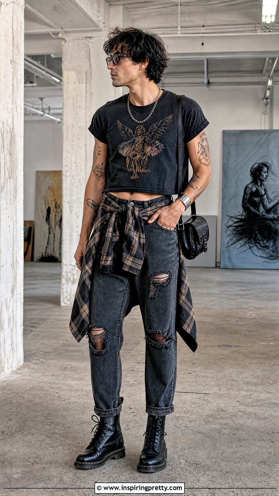 Mens Crop Top With a Band Tee - 50 men crop top outfit ideas