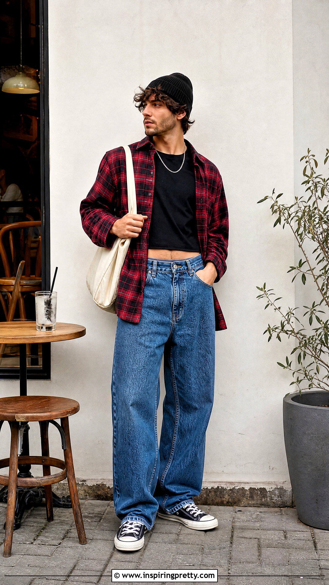 Mens Crop Top With a Flannel Shirt - 50 men crop top outfit ideas