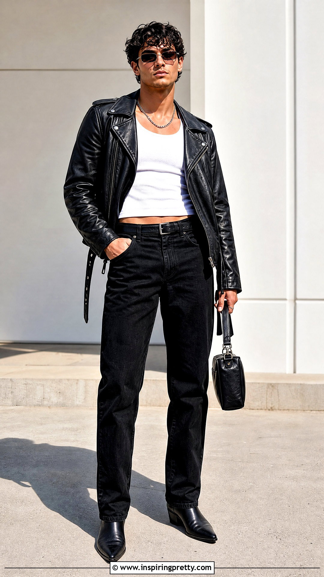 Mens Crop Top With a Leather Jacket - 50 men crop top outfit ideas