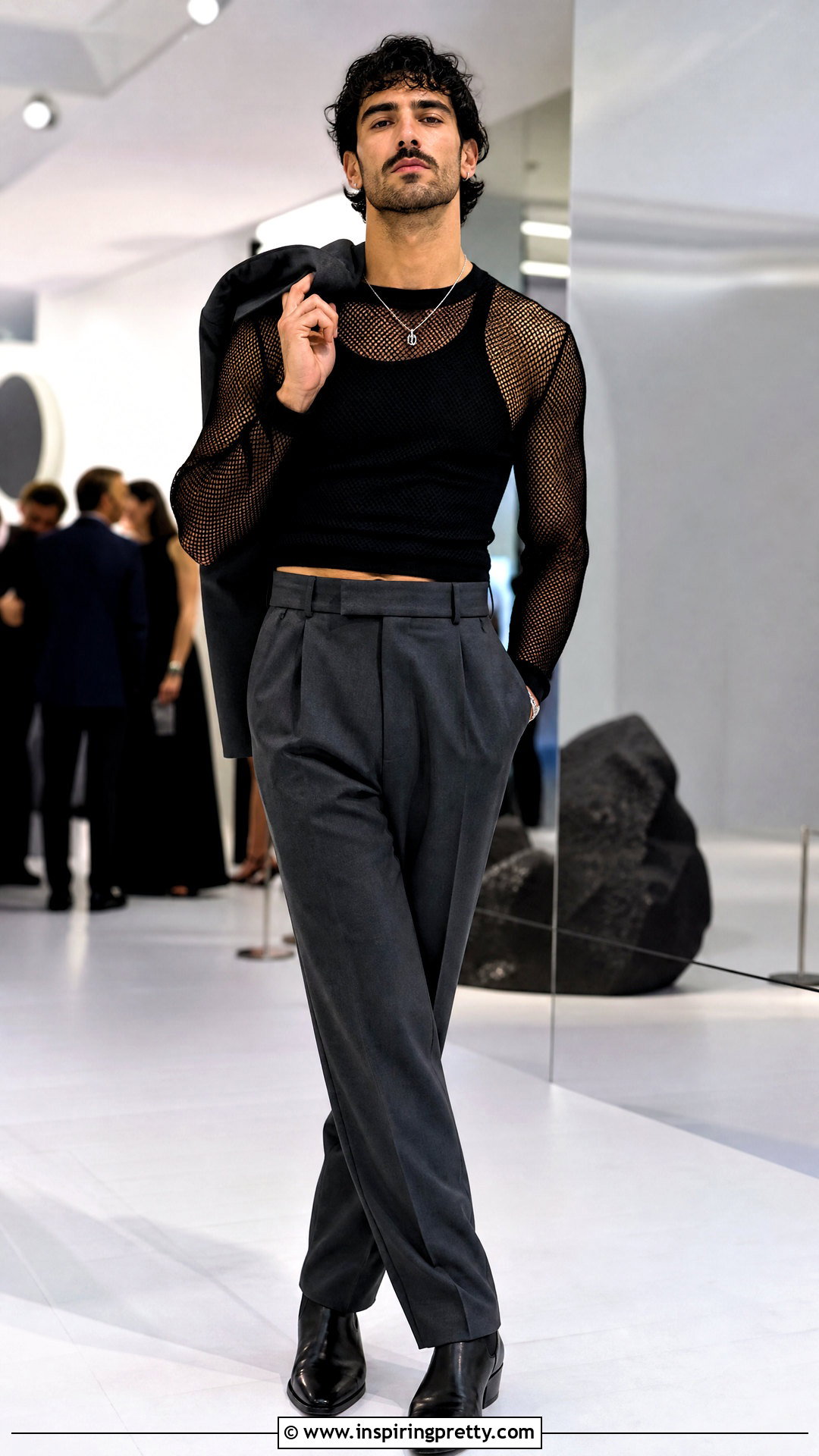 Mens Crop Top With a Mesh Layer - 50 men crop top outfit ideas