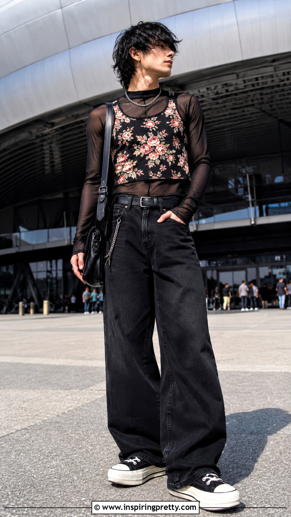 Mens Floral Crop Top With A Mesh Layer - 20 Men Floral Crop Top outfit ideas