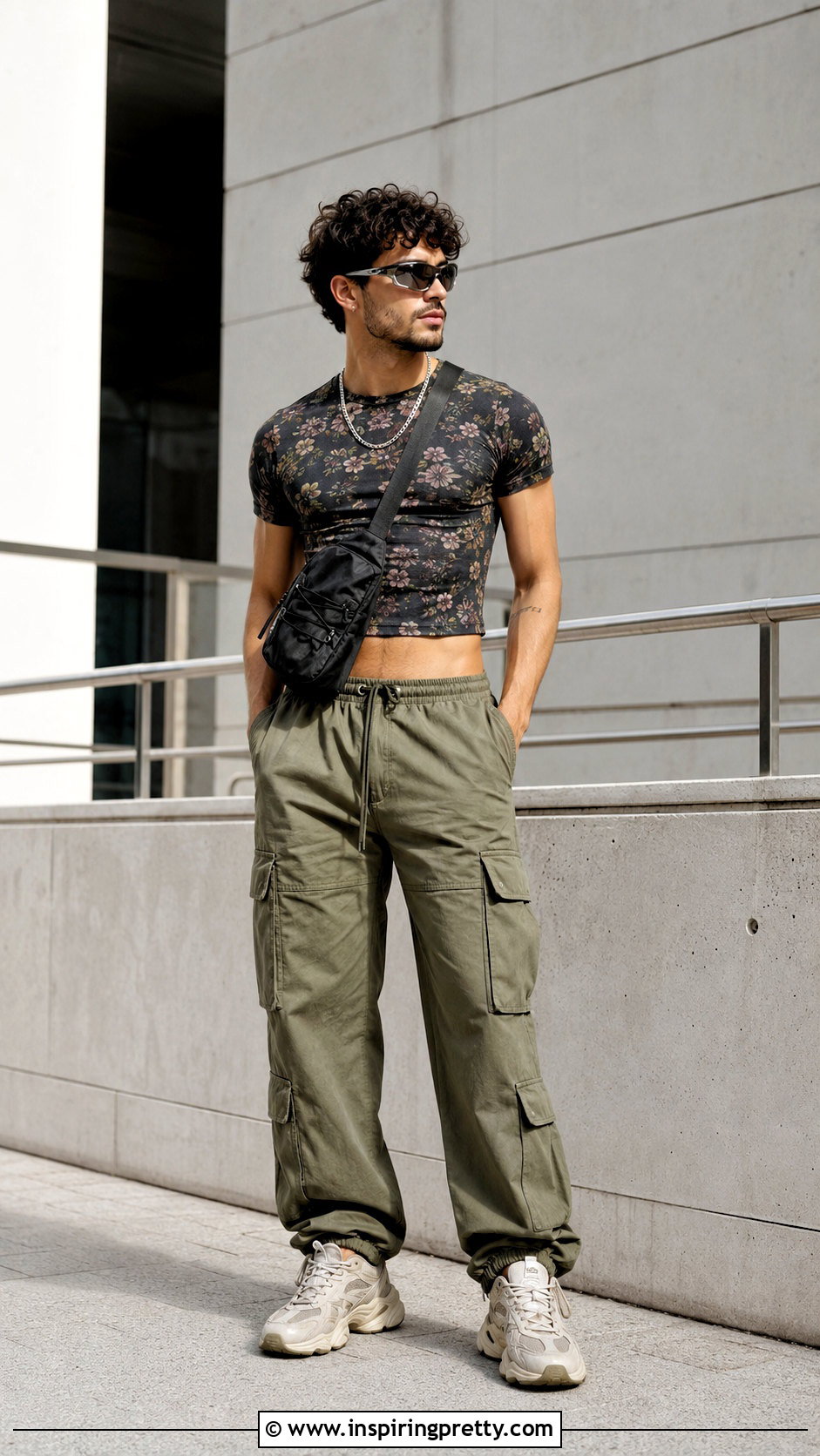 Mens Floral Crop Top With Cargo Pants - 20 Men Floral Crop Top outfit ideas
