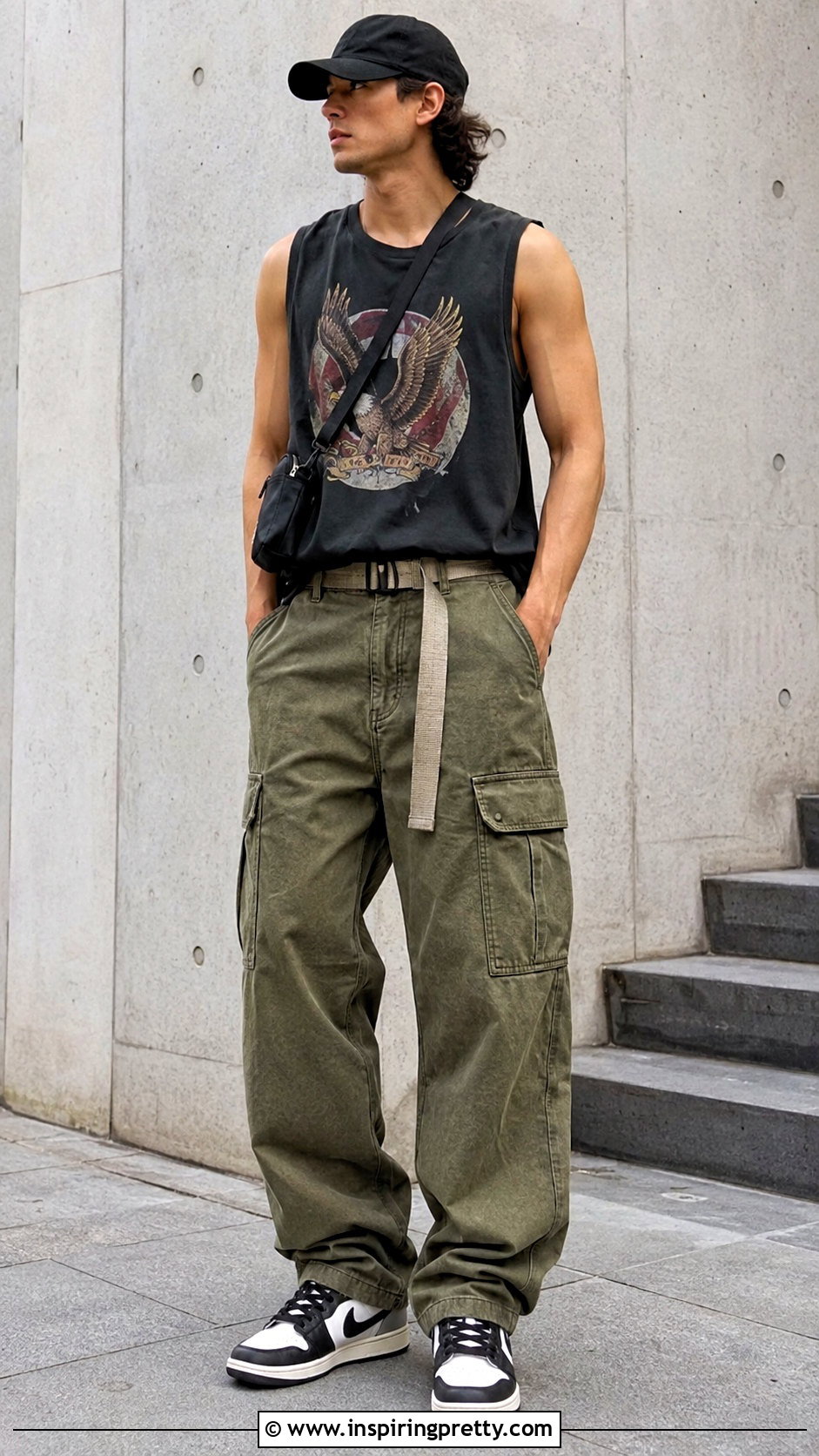 Mens Graphic Tank Top Outfit With Cargo Pants - 25 men’s tank top fashions