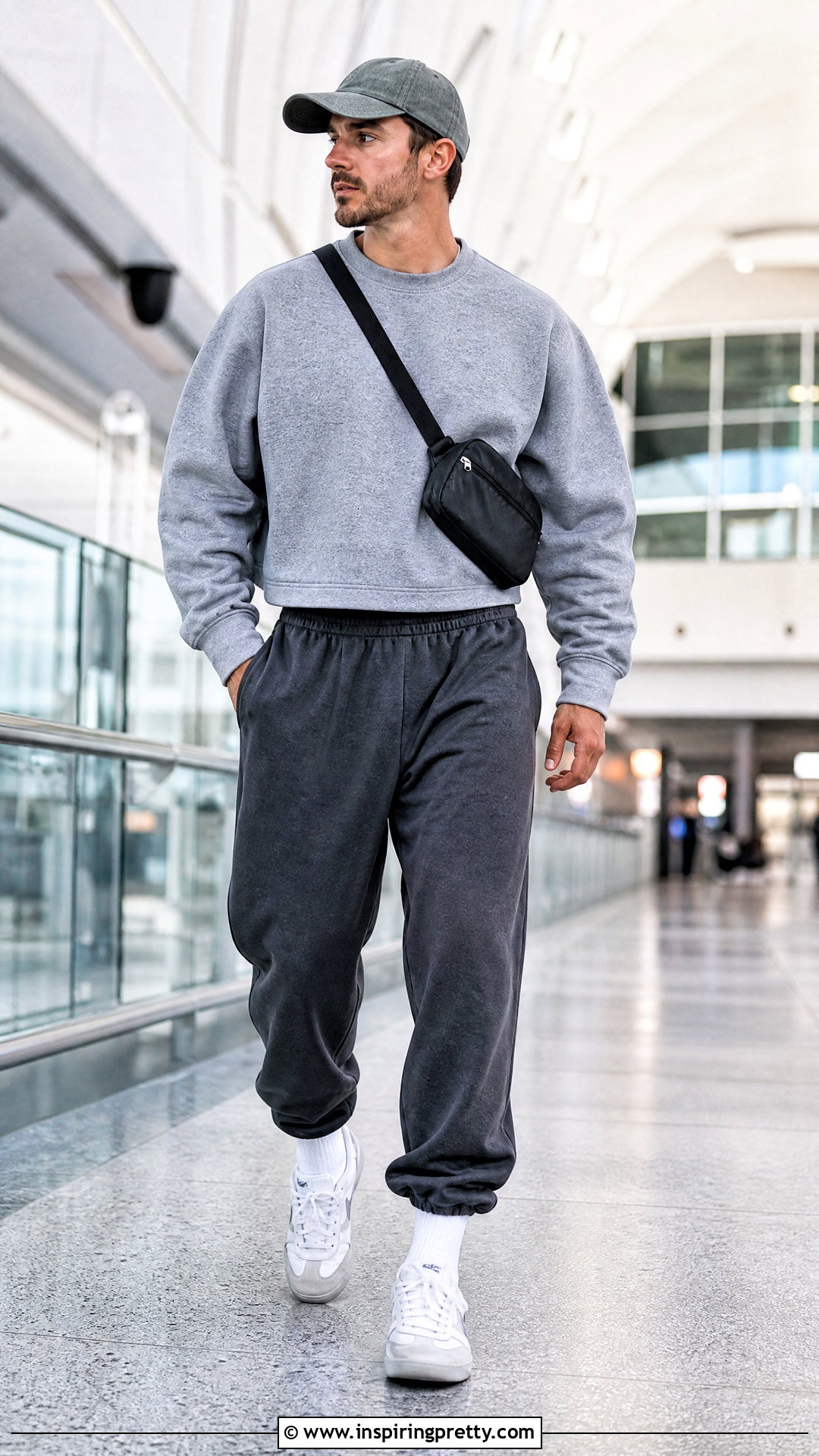 Mens Gray Crop Top With Sweatpants - 20 Aesthetic Crop Top Outfits Men