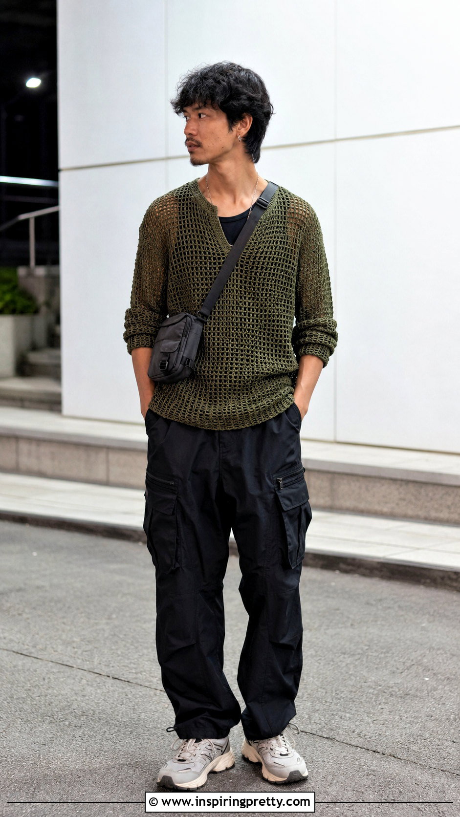 Mens Long Sleeve Crochet Top With Cargo Pants - 20 men’s crochet tops