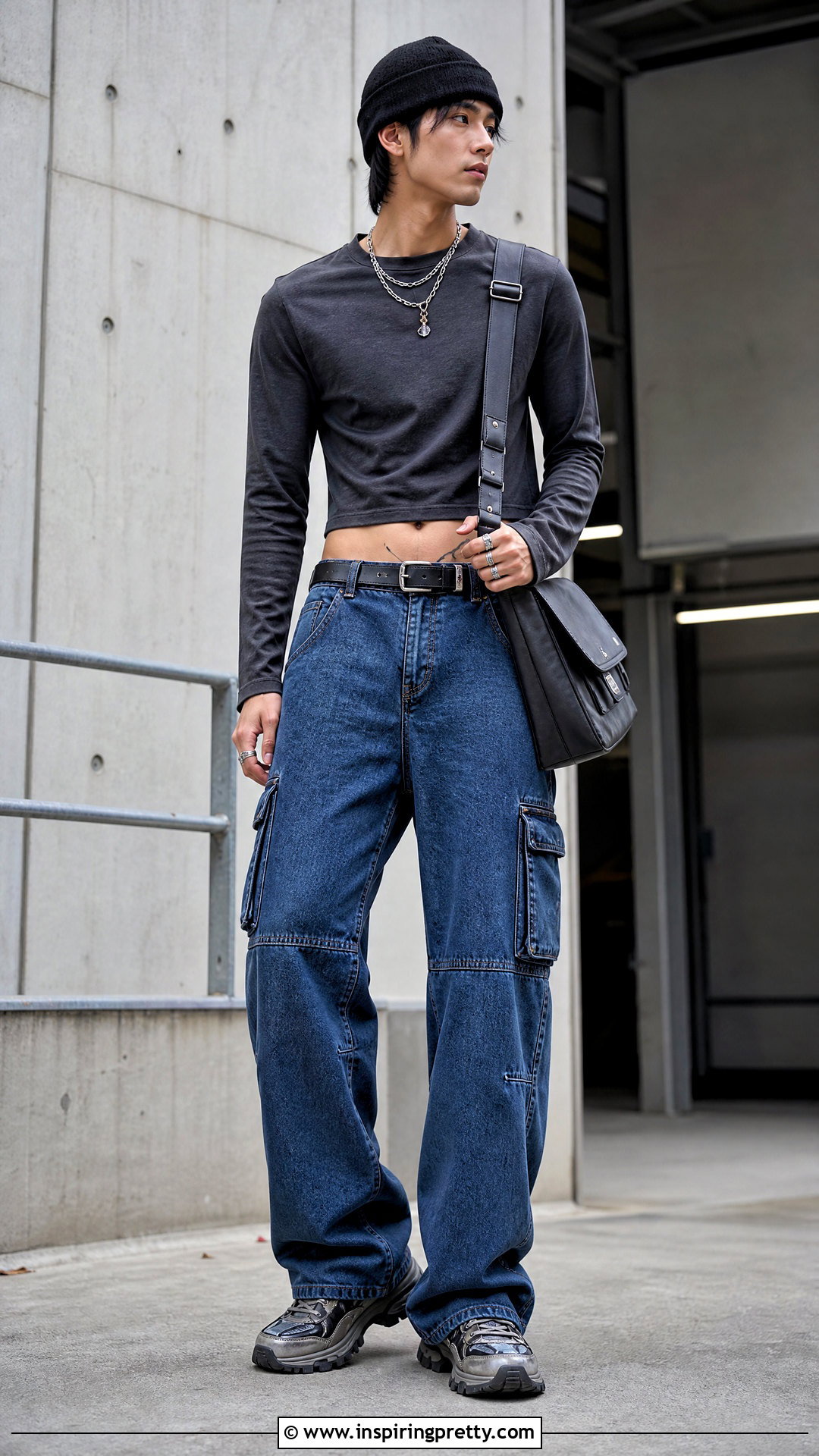 Mens Long Sleeve Crop Top With Cargo Jeans - 20 men's crop top outfit ideas