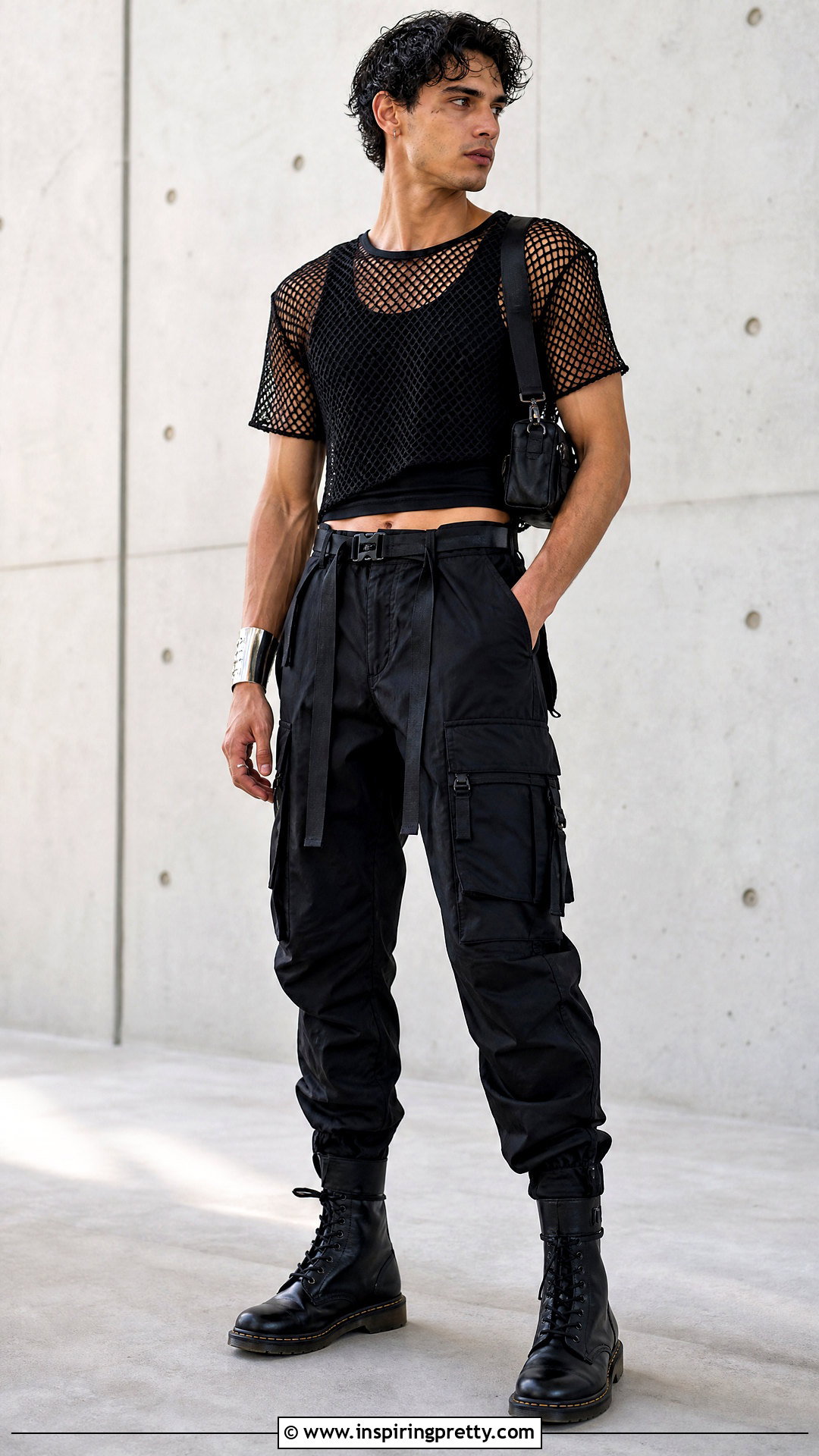 Mens Mesh Crop Top With Cargos - 20 men's crop top outfit ideas