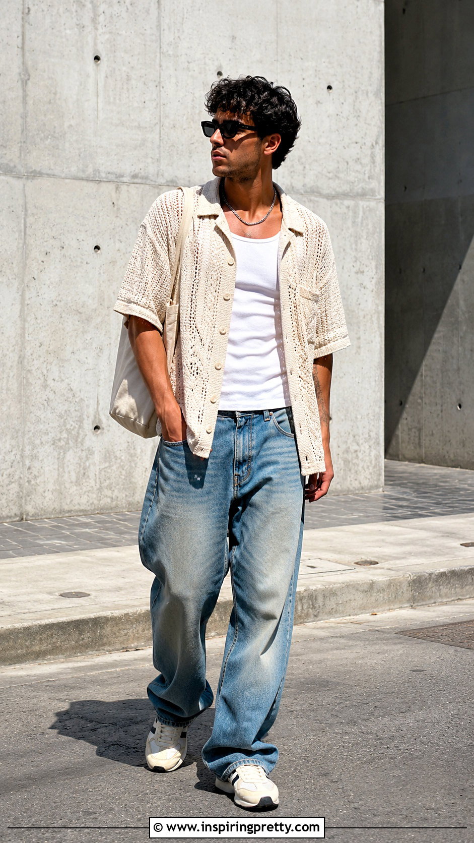 Mens Oversized Crochet Shirt With Baggy Jeans - 20 men’s crochet tops