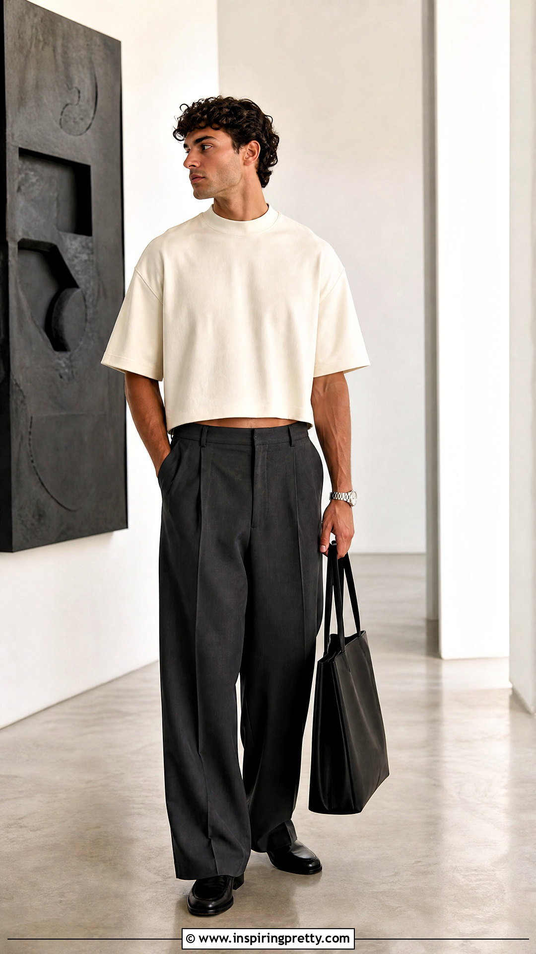 Mens Oversized Crop Top With Wide Leg Trousers - 20 Aesthetic Crop Top Outfits Men