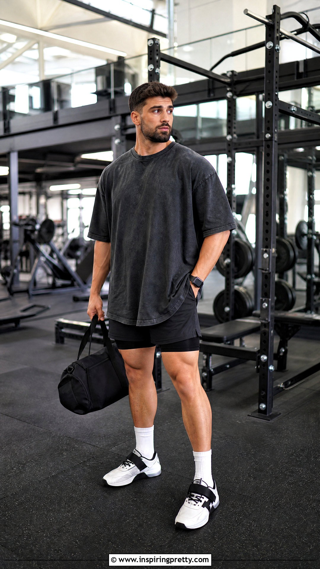 Mens Oversized Workout T Shirt And Compression Shorts Outfit - 20 Mens Workout Tops outfit ideas