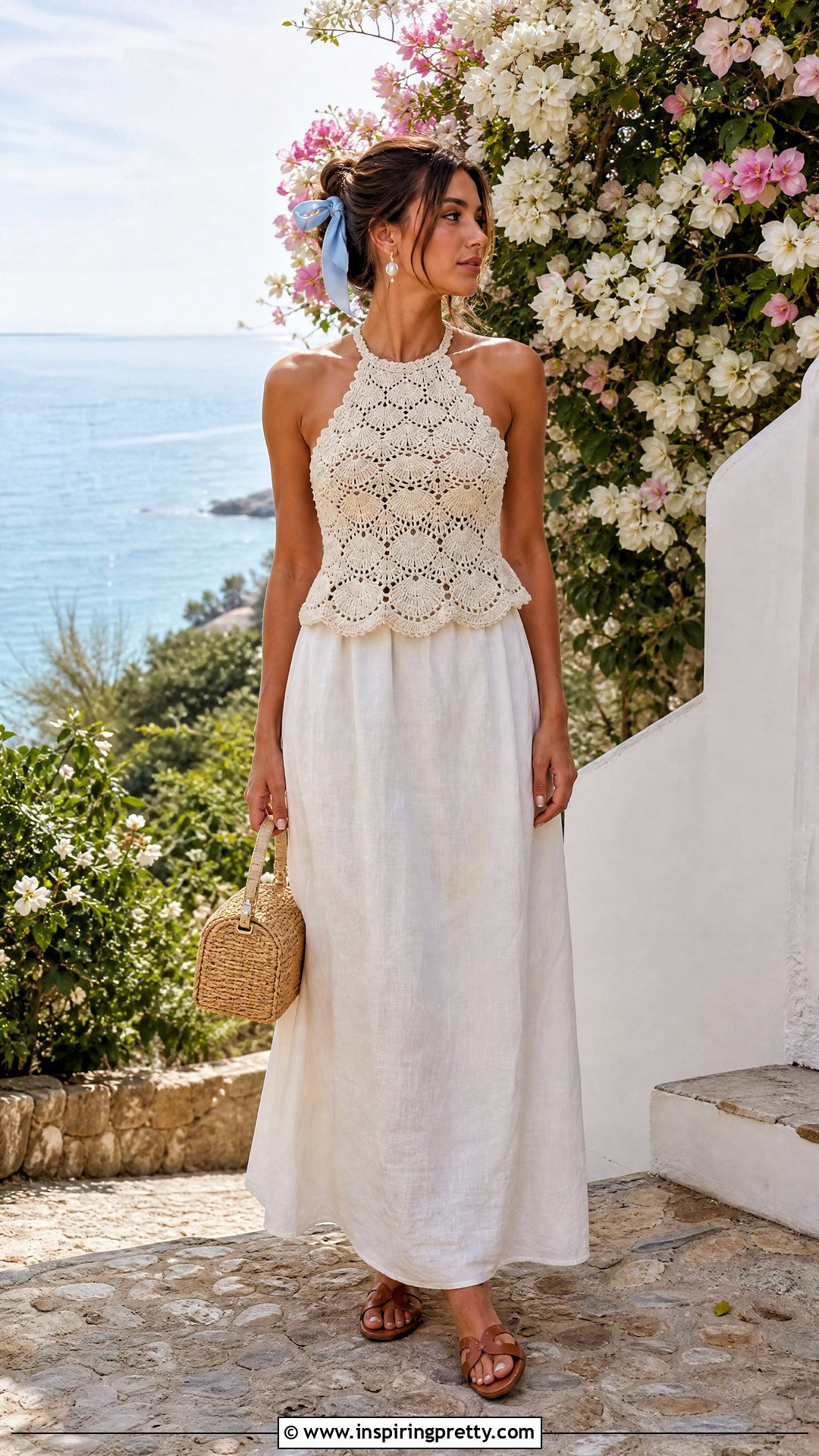 Mermaid Crochet Top With Linen Maxi Skirt - 20 mermaid top crochet outfit ideas