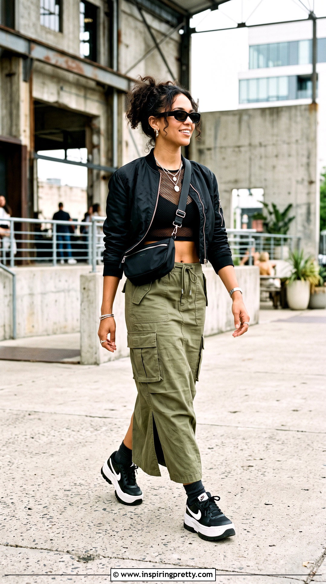 Mesh Bra Top With Cargo Skirt - 25 types of bra tops outfit ideas
