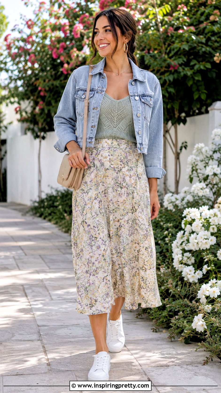 Mesh Camisole Top With Denim Jacket And Midi Skirt - 25 Mesh Camisole Top outfit ideas