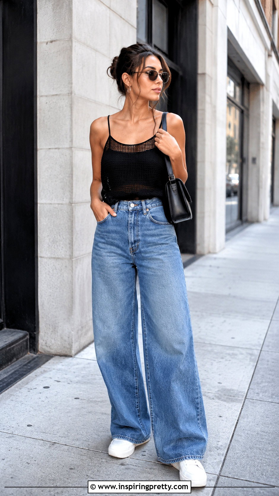 Mesh Camisole Top With Wide Leg Jeans - 25 Mesh Camisole Top outfit ideas